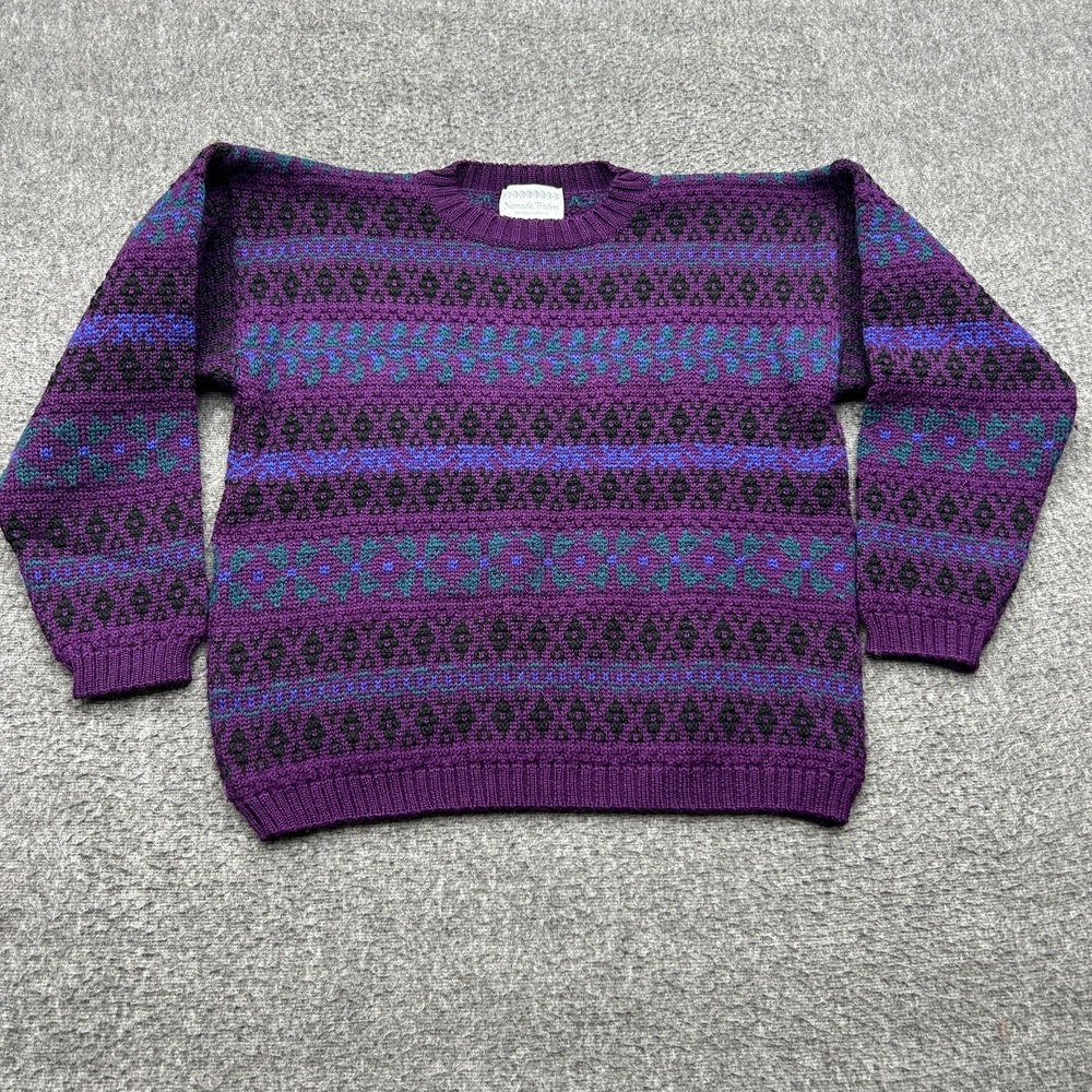 Vintage Fair Isle Wool Sweater Nomadic Traders Nordic Purple Small